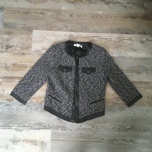 Black and white blazer with leather details from New York & Company, size 6